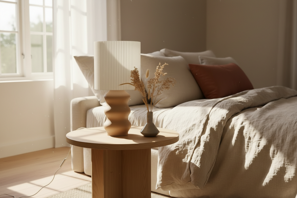 La Lampe de Table "Duo-Cannelé" — Design Plissé Bicolore