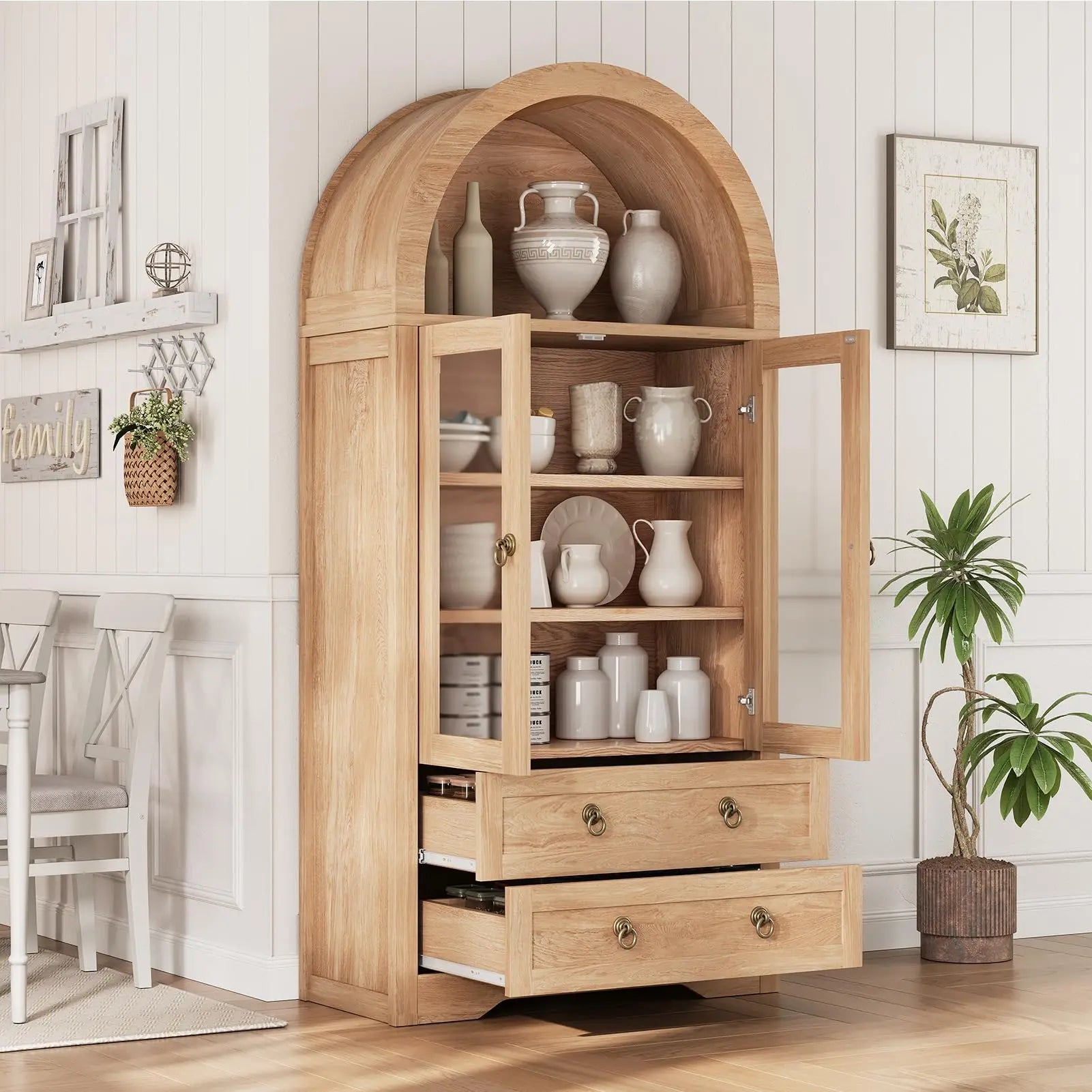 ArchiPan™ 72" Kitchen Pantry Cabinet – Arched Bookshelf & Storage Bookcase for Kitchen and Dining Room