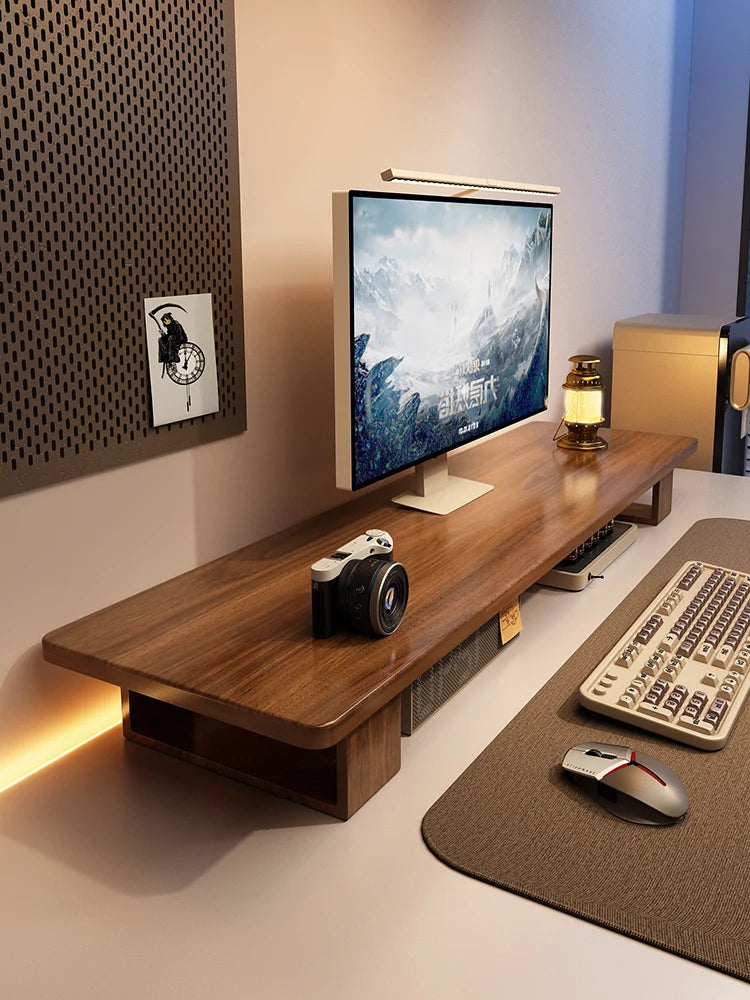 ElevatePro Adjustable Wood Monitor Stand — No-Installation Desktop Organizer for Home Office