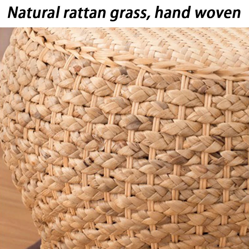 Rattuno Portable Round Rattan Stool – Kitchen, Hallway, Bedroom Footrest, Shoe Changing Ottoman, Low Living Room Seat
