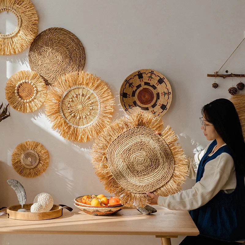 RusticaWall – Handmade Straw Wall Hanging, Rustic Style Home Decoration for Living Room, Sofa, and Entryway Background