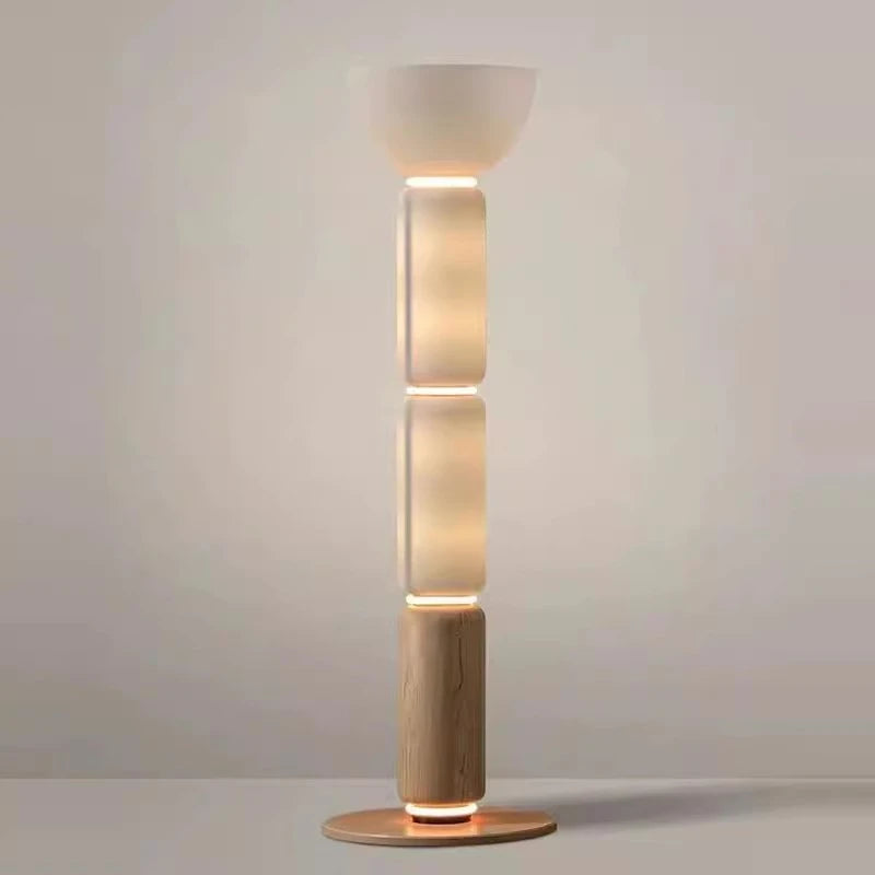 Luminara® Nordic LED Glass Floor Lamp – Milky White Gloss for Living & Dining Room, Walnut Table Lamp Indoor Lighting
