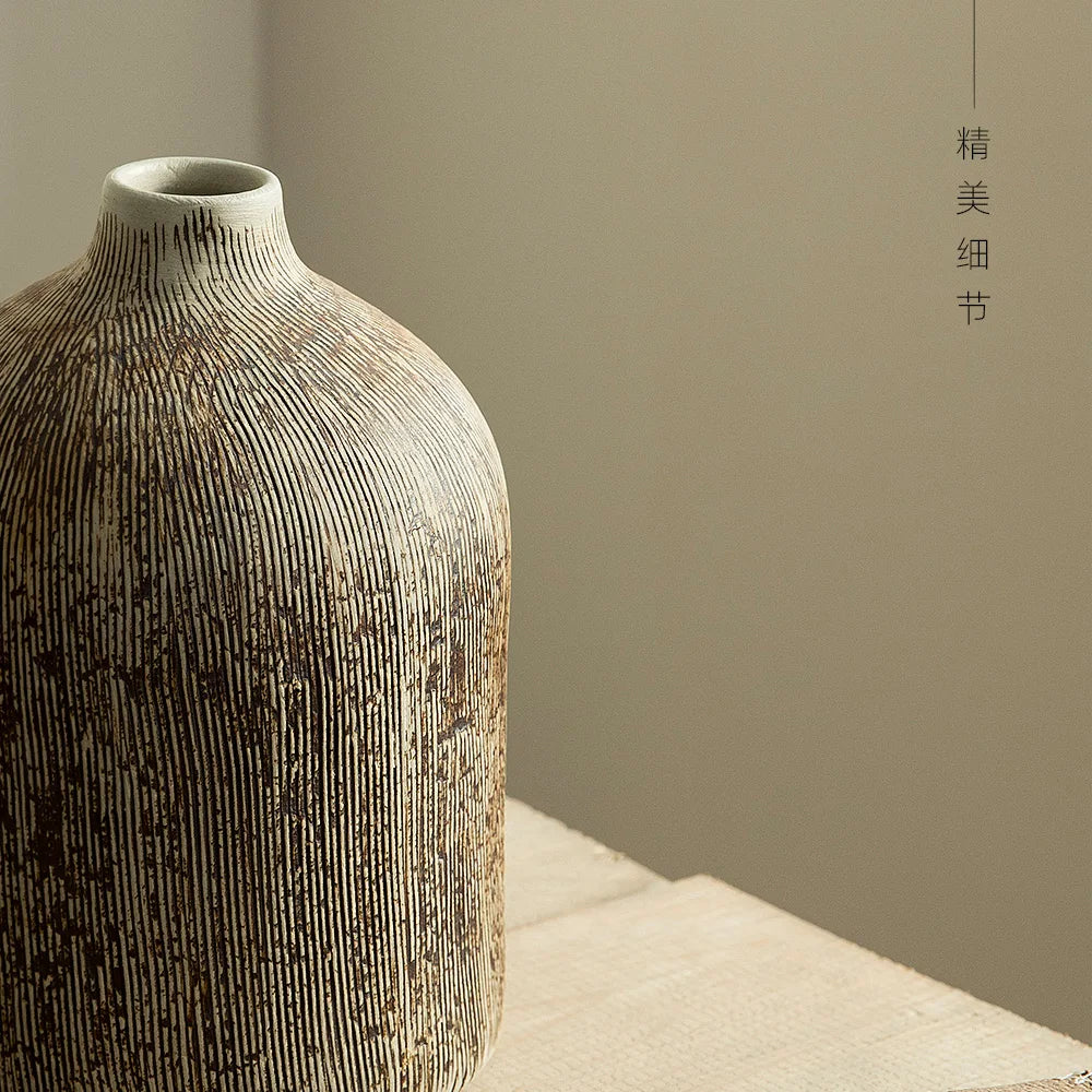 SinoCeram – Round Chinese Ceramic Vase, Decorative Flower Pot for Home, Office, and Desktop Accessories