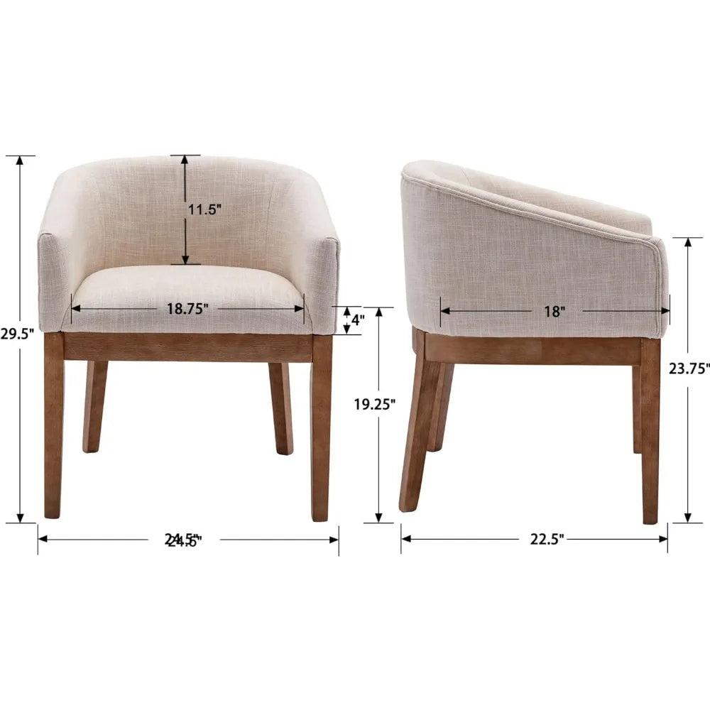 Washon™ Upholstered Dining Chairs (Set of 2) – Mid-Century Modern Barrel Armchairs with Solid Wood Legs for Kitchen & Dining Room