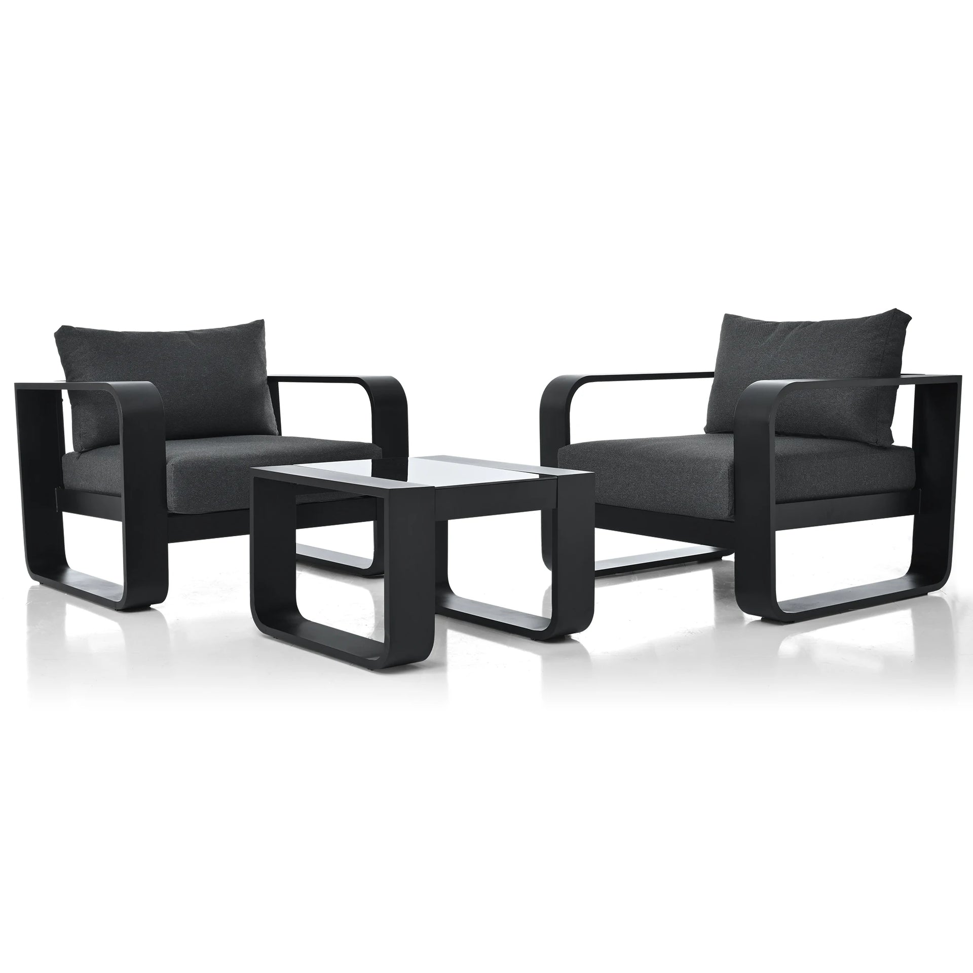 AluComfort™ 3-Piece Patio Furniture Set Aluminum Frame with 6.7" Thick Olefin Cushions & Coffee Table — All-Weather Outdoor Use