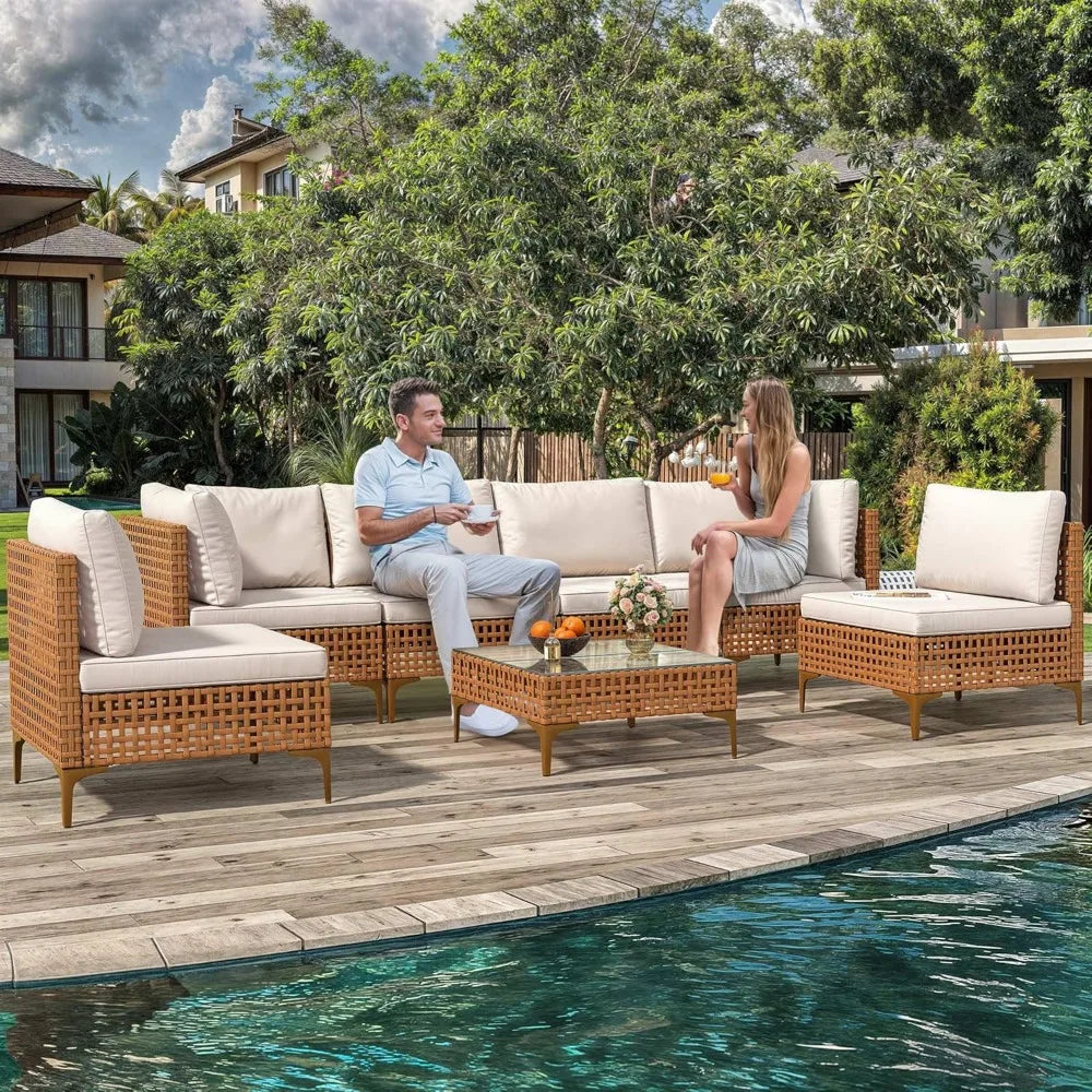 TerraWeave™ 7-Piece Outdoor Sectional Set All-Weather PE Wicker Patio Conversation Set — Perfect for Backyard, Deck, Poolside & Porch
