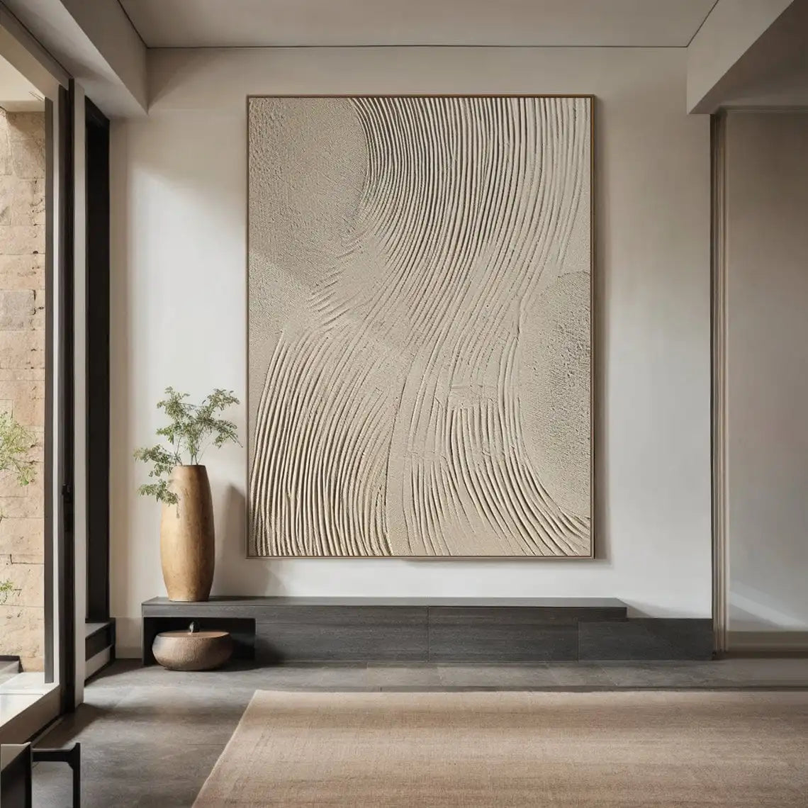 Beige Texture  Art Painting Wabi-sabi Wall Art Home Decor Paintings Solid Beige Minimalist Paintings Rippled 3D Texture Painting