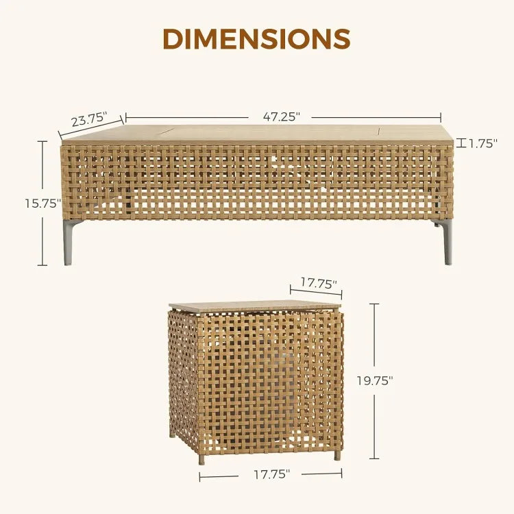 IgnisHaven™ 9-Piece Patio Set with Fire Pit Table Outdoor Wicker Conversation Set with 47" Rectangle Propane Fire Table — 50,000 BTU of Warmth & Style