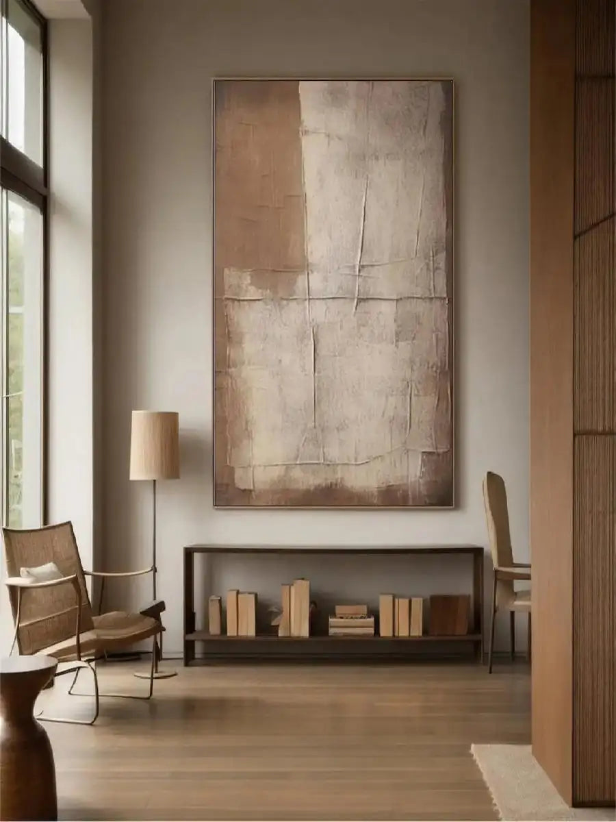 BohoBeige – Large Handmade Beige & Brown Abstract Canvas Painting, Textured Modern Wall Art for Home Decor