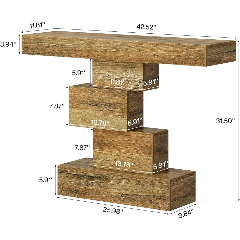 GeoWood™ 42.5" Farmhouse Console Table – Narrow Sofa Table with Geometric Base, Industrial Entryway Accent