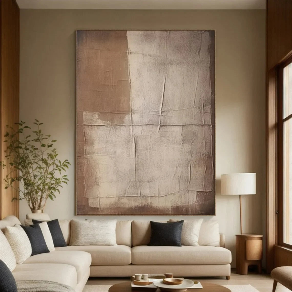 BohoBeige – Large Handmade Beige & Brown Abstract Canvas Painting, Textured Modern Wall Art for Home Decor