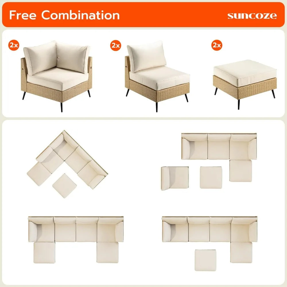 WeatherGuard™ 6-Piece Outdoor Sectional Set PE Rattan Wicker Sofa — All-Weather Patio Conversation Furniture