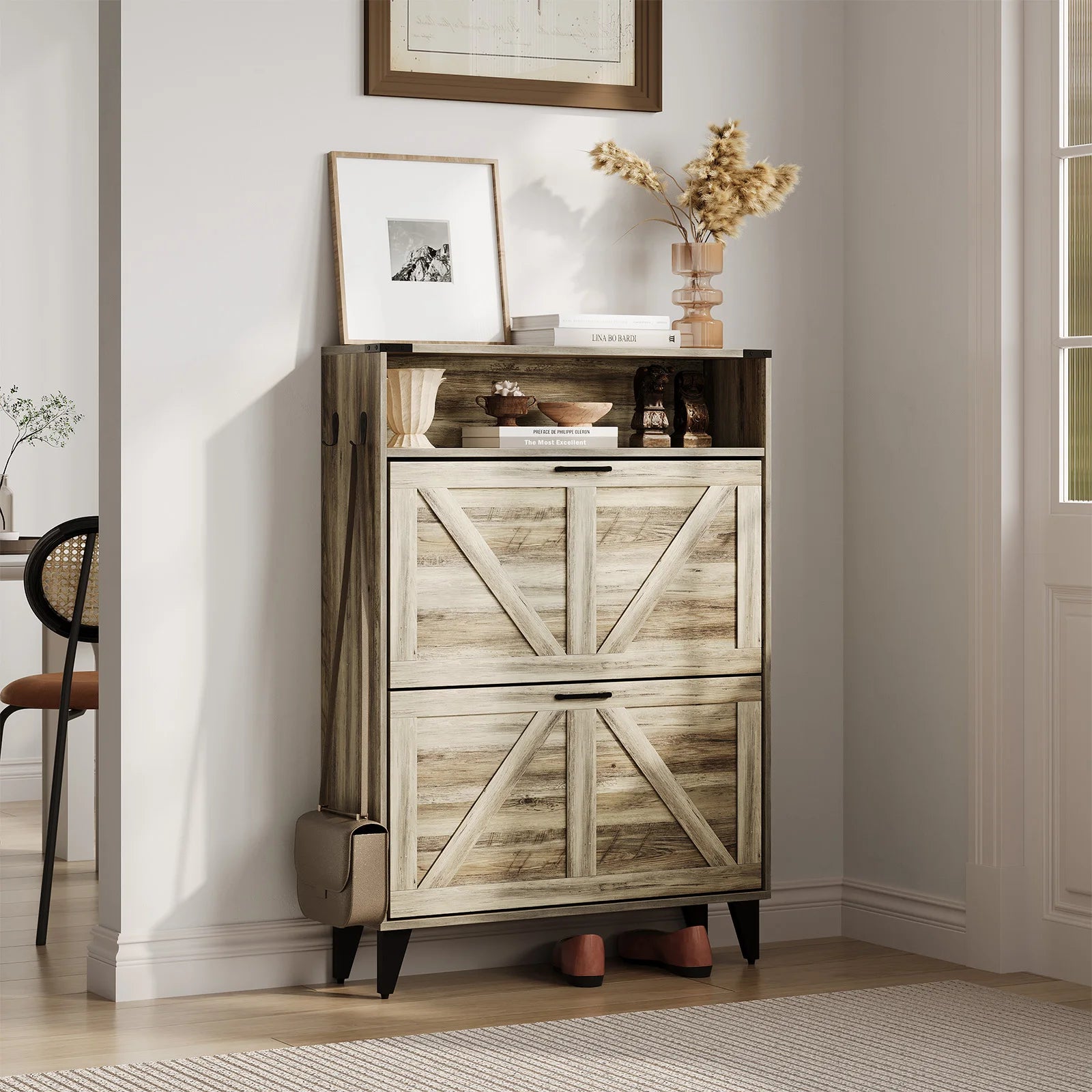 EntryEase™ Large Capacity Shoe Cabinet – Hidden Storage with 2 Flip Drawers, Adjustable Shelves & Raised Legs for Entryway Organizer