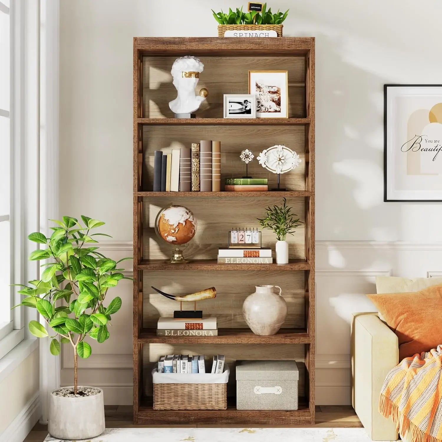 TallStack™ — 6-Tier 70" Bookshelf with Open Display Shelving for Living Room & Bedroom