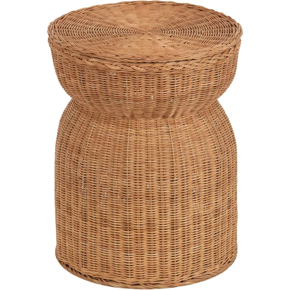 ThatchWeave – Modern Round Woven Rattan Side Table with Lift-Top Hidden Storage, 17 x 17 x 21 Natural Finish