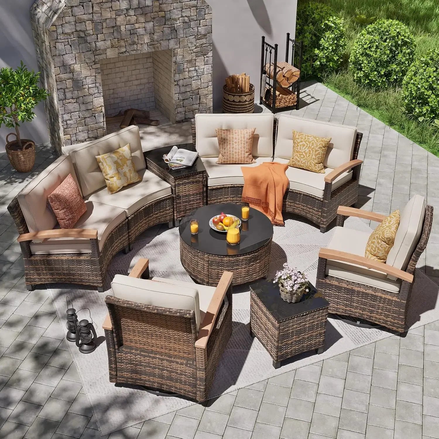 CURVARA™ – Multi-piece rattan patio conversation set with half-moon curved sofa design for elegant outdoor lounging