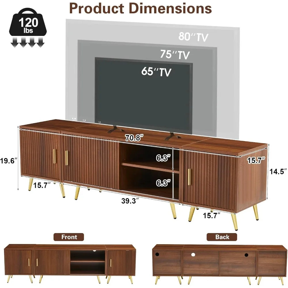 WalnutFlex 71" TV Stand — Modular Entertainment Center for 65-80" TVs, Modern Fluted Panel Design
