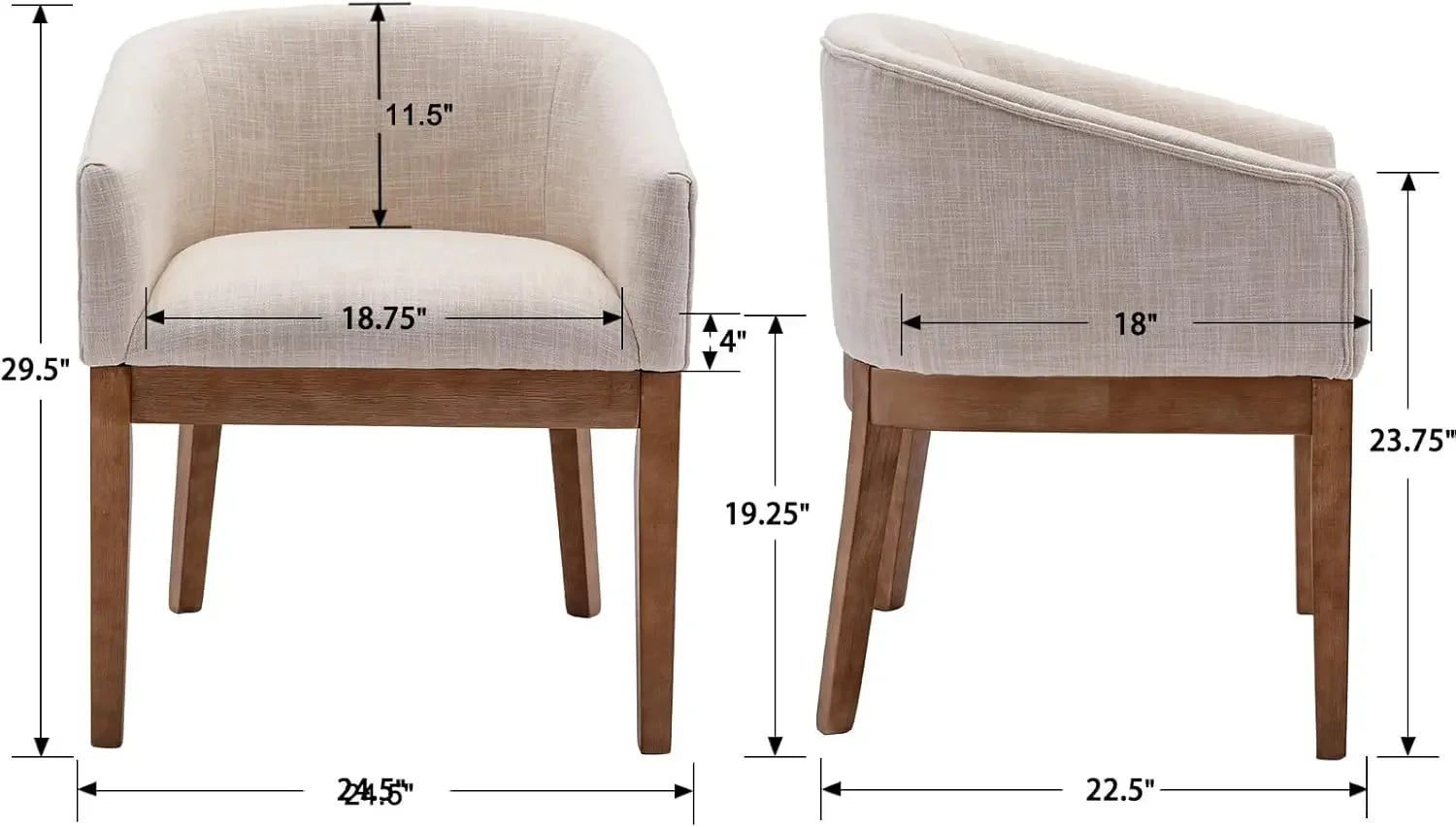 FarmLuxe™ Upholstered Barrel Dining Chairs with Arms Set of 6 – Linen Farmhouse Kitchen & Dining Accent Chairs 18" W