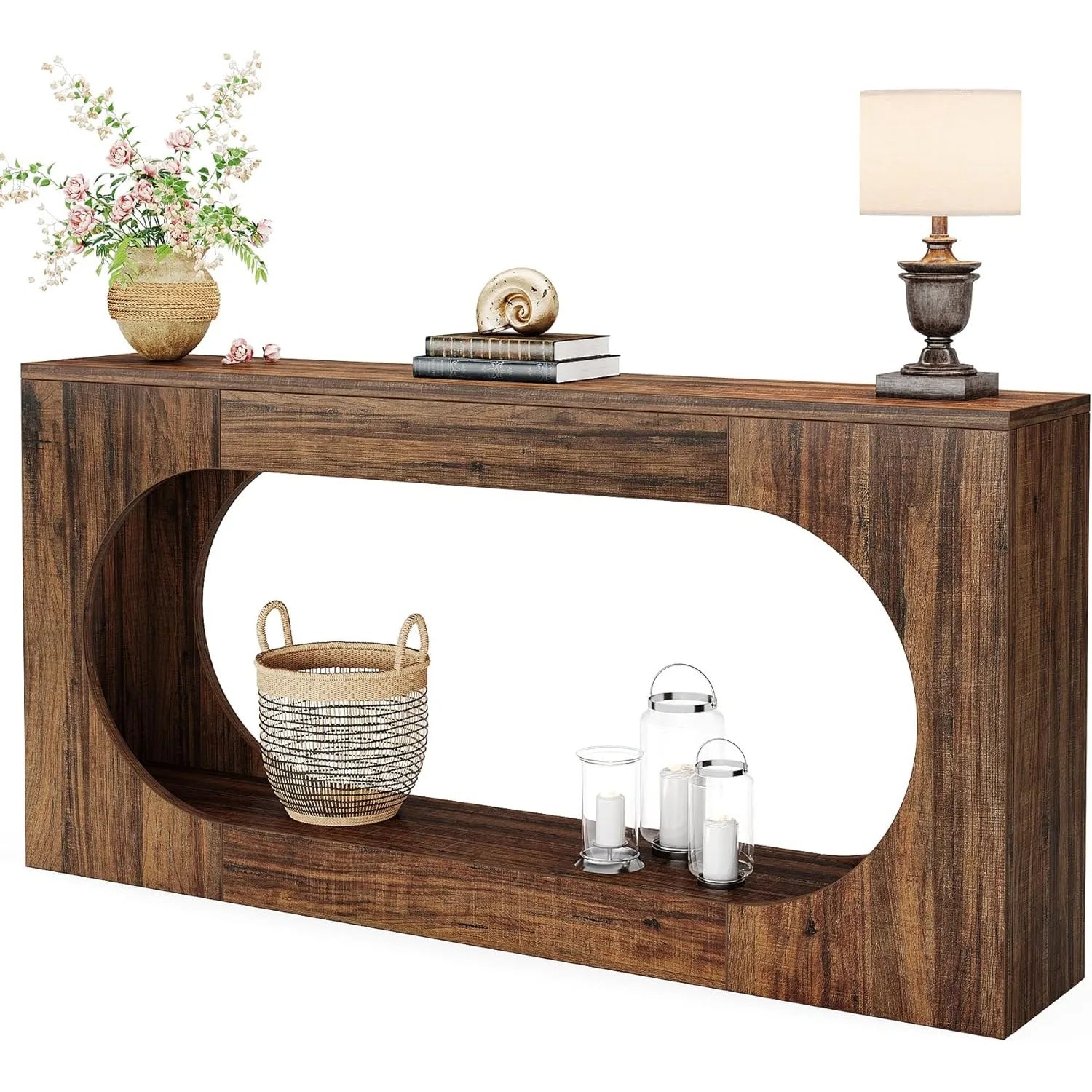 RusticNest™ 63" Narrow Console Table – Sofa Entryway Table with 2-Tier Storage Shelf, Rustic BrownDemander à ChatGPT