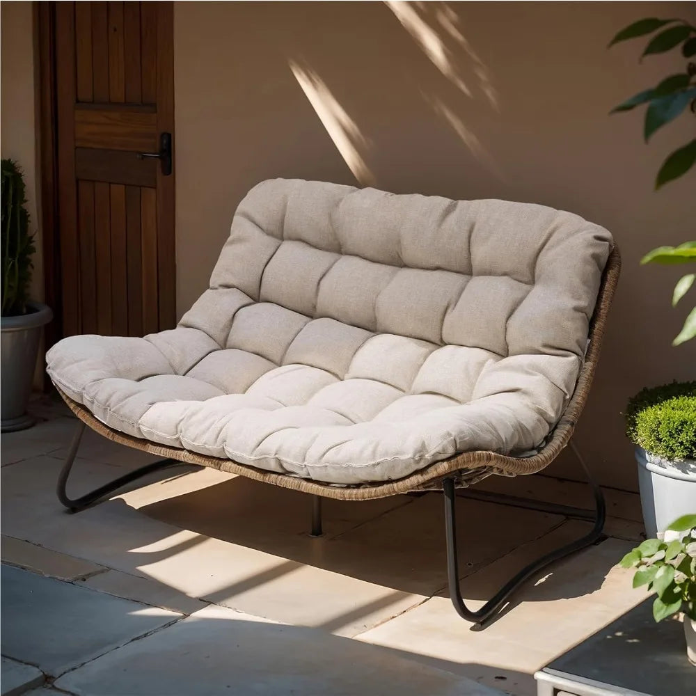 BohoNest™ 2-Seater Outdoor Loveseat All-Weather Rattan Patio Couch with Soft Cushions — Perfect for Balcony, Poolside & Backyard