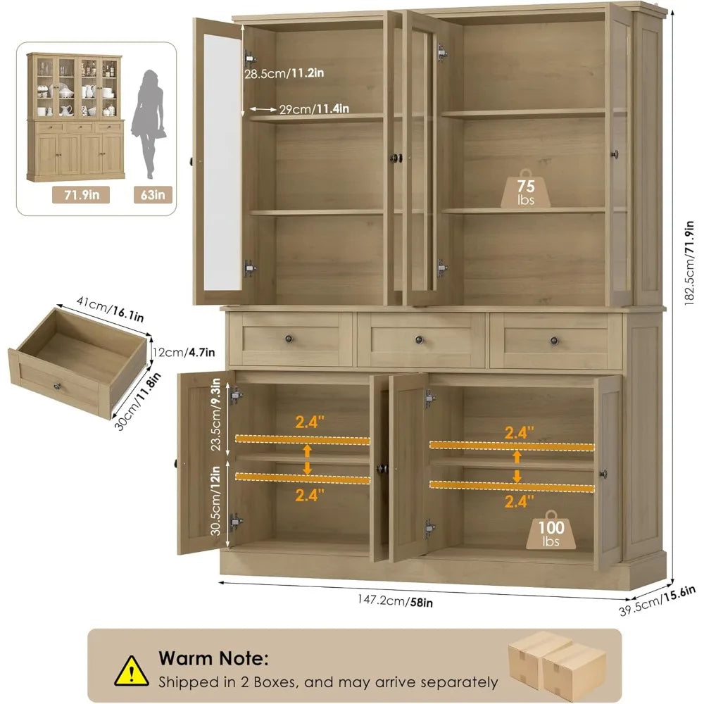 PantryPro™ — 72" Tall Kitchen Cabinet (58" Wide) with Deep Drawers & Adjustable Shelves