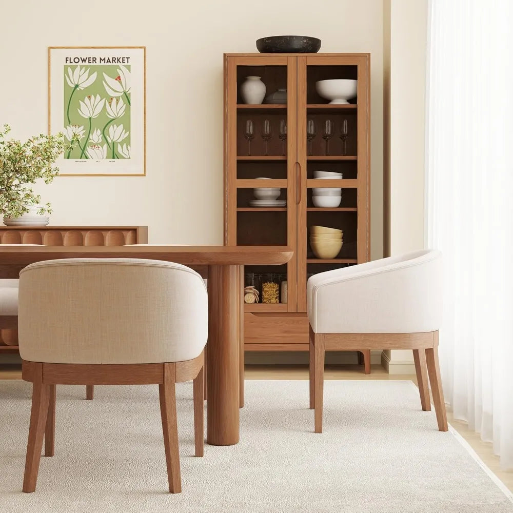 Washon™ Upholstered Dining Chairs (Set of 2) – Mid-Century Modern Barrel Armchairs with Solid Wood Legs for Kitchen & Dining Room