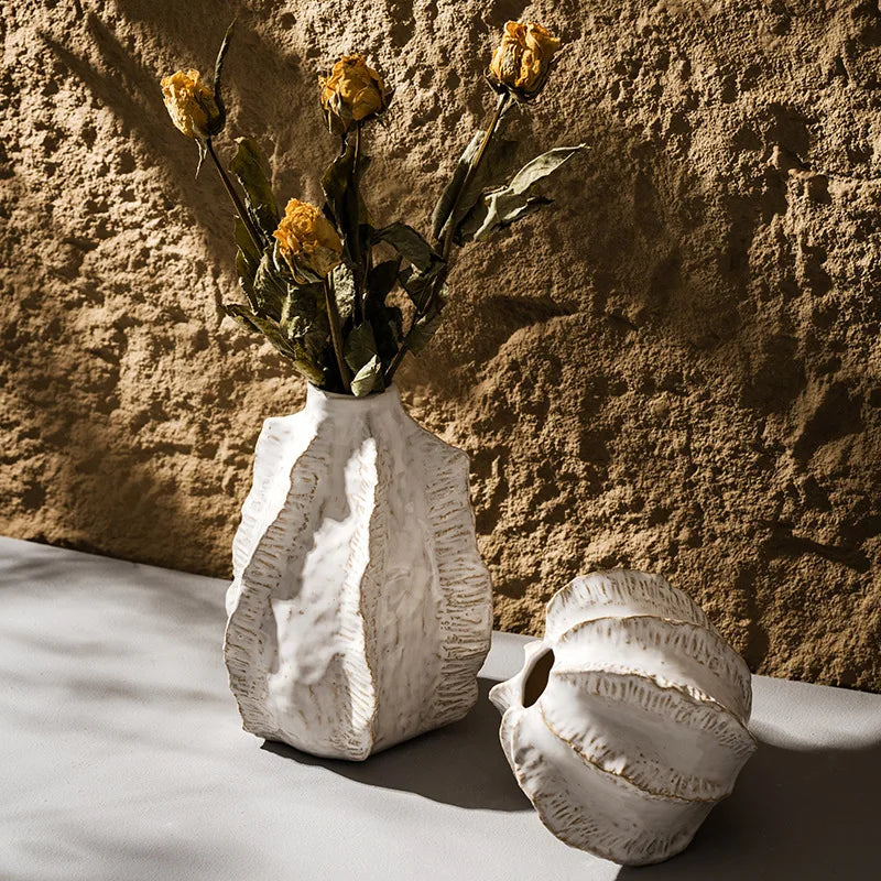 Capiron Porcelain – Vintage Wabi-Sabi Ceramic Vase, Unique Retro Boho Decorative Vase for Tabletop Home Aesthetic