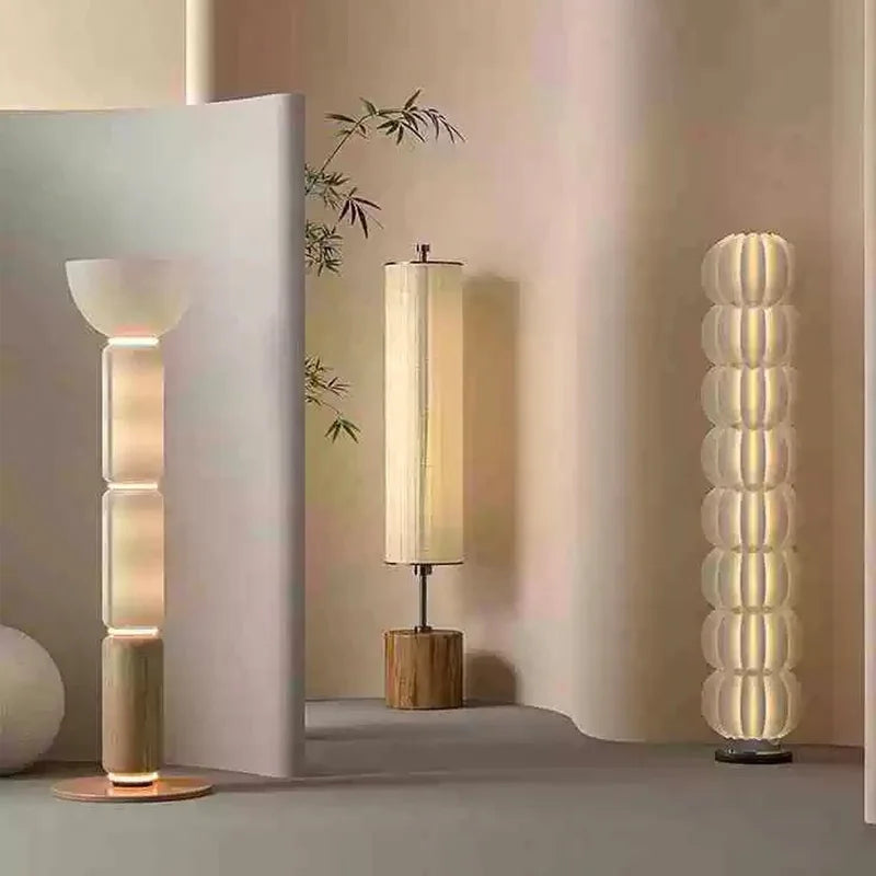 Luminara® Nordic LED Glass Floor Lamp – Milky White Gloss for Living & Dining Room, Walnut Table Lamp Indoor Lighting