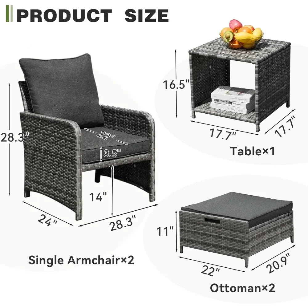 RattanEase™ 5-Piece Patio Furniture Set Outdoor Wicker Sofa Conversation Set with Table & Ottomans — Perfect for Garden, Poolside & Backyard