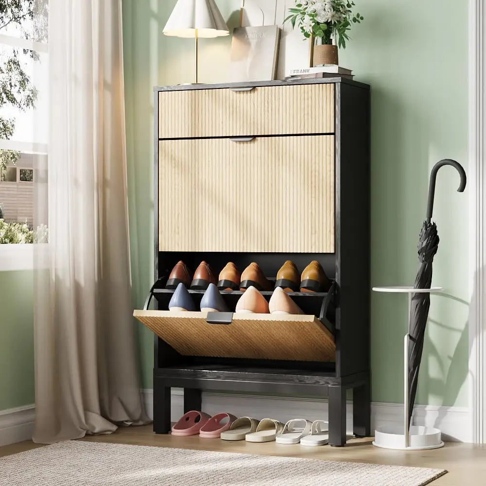 EntryEase™ Large Capacity Shoe Cabinet – Hidden Storage with 2 Flip Drawers, Adjustable Shelves & Raised Legs for Entryway Organizer