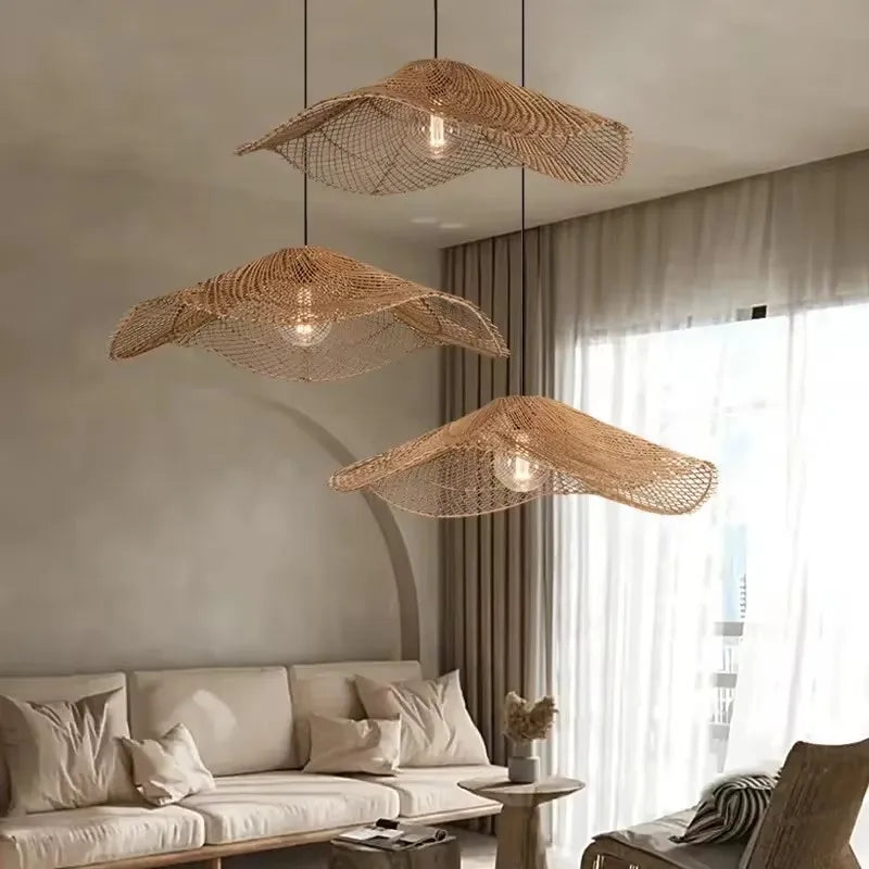 Rattoria® Retro Rattan Lamp – Restaurant Pendant Lights, Cafe Shop, Dining Room, Kitchen, Loft Suspension Luminaire, Straw Hat Chandeliers