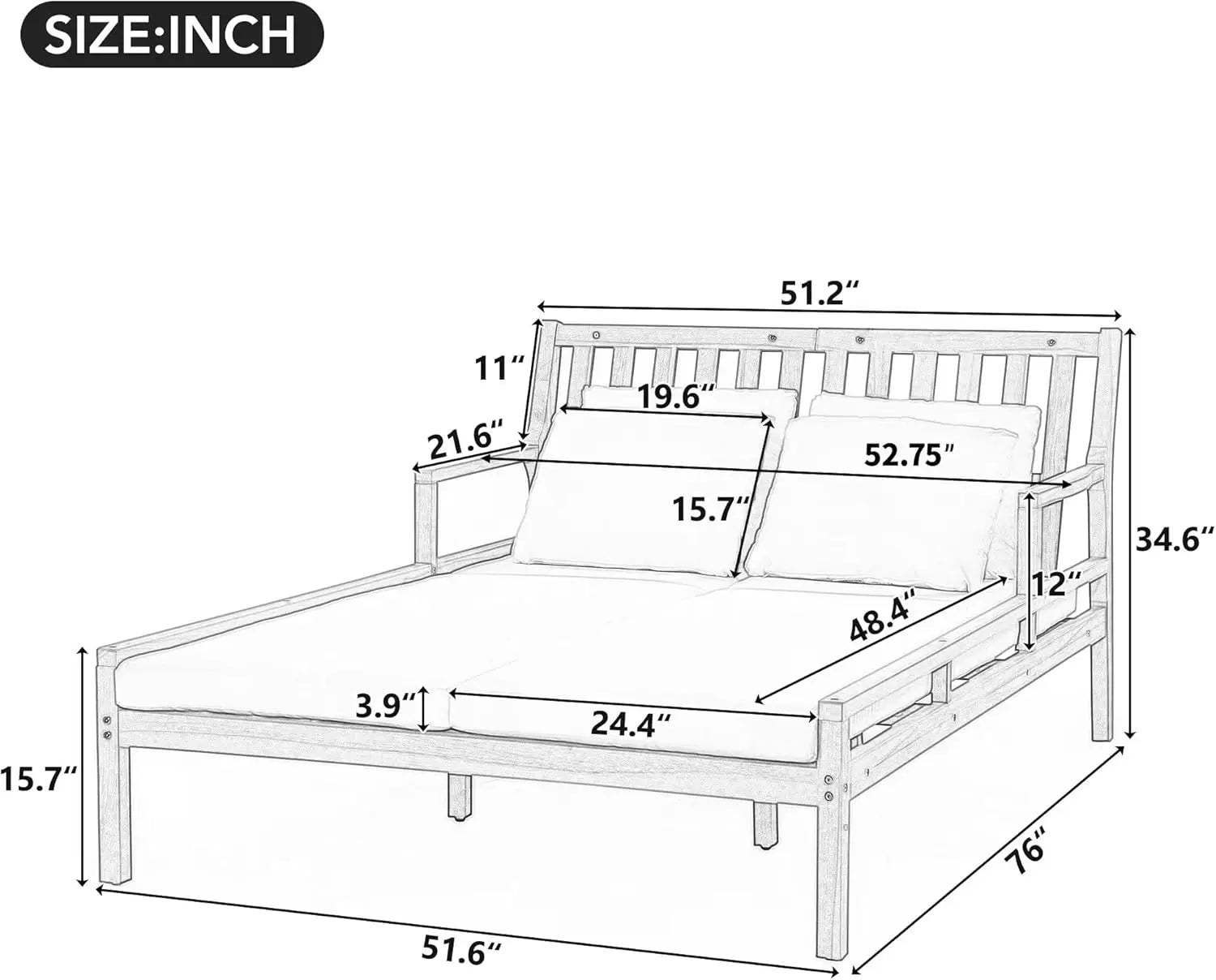 Soluna™ Outdoor Daybed with Pillows Wooden Patio Lounger with Curved Armrests — Gray & Beige Design for Poolside, Garden, or Backyard