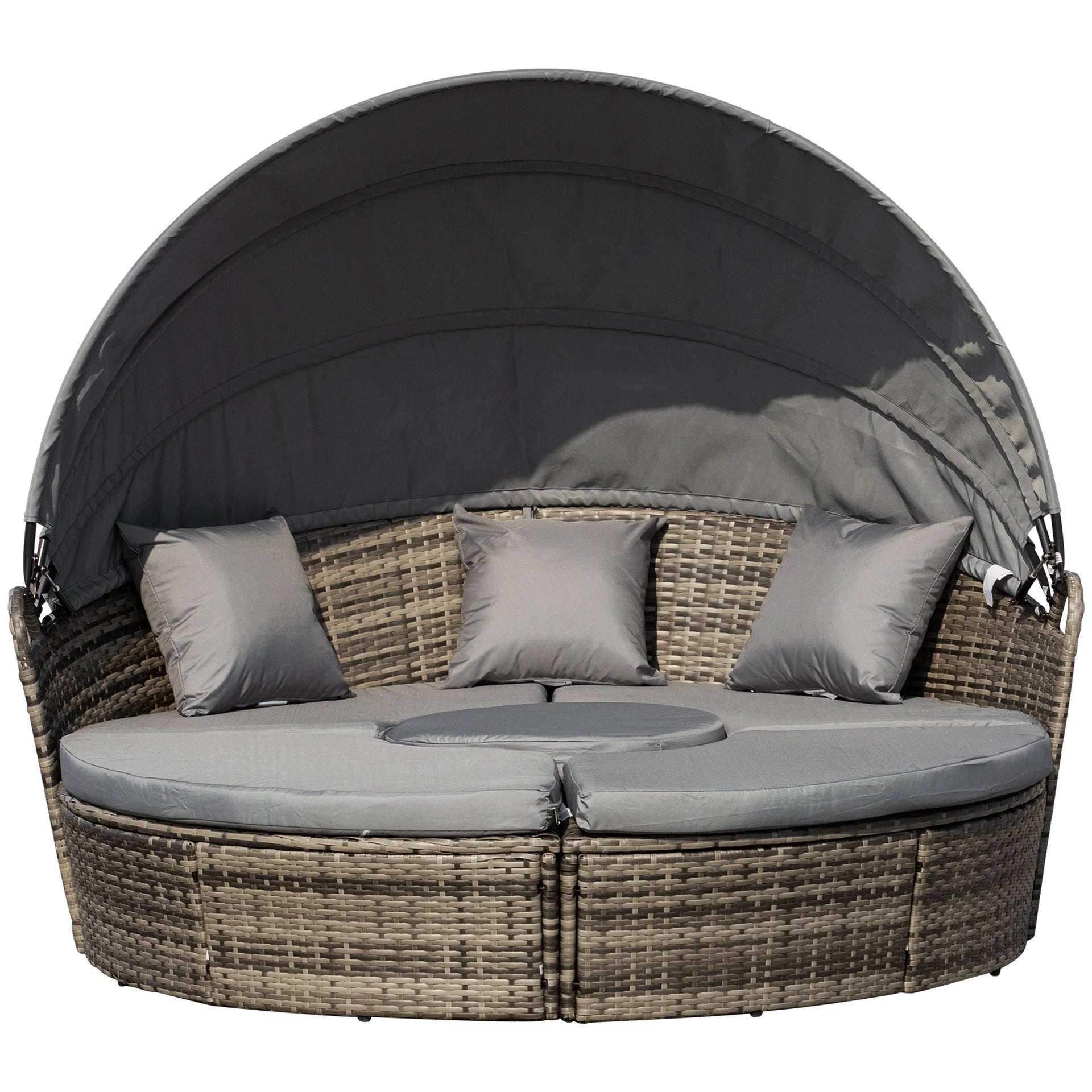 FlexLounge™ 4-Piece Outdoor Convertible Daybed Set Includes Sofa, Coffee Table & Chairs — Gray Patio Furniture
