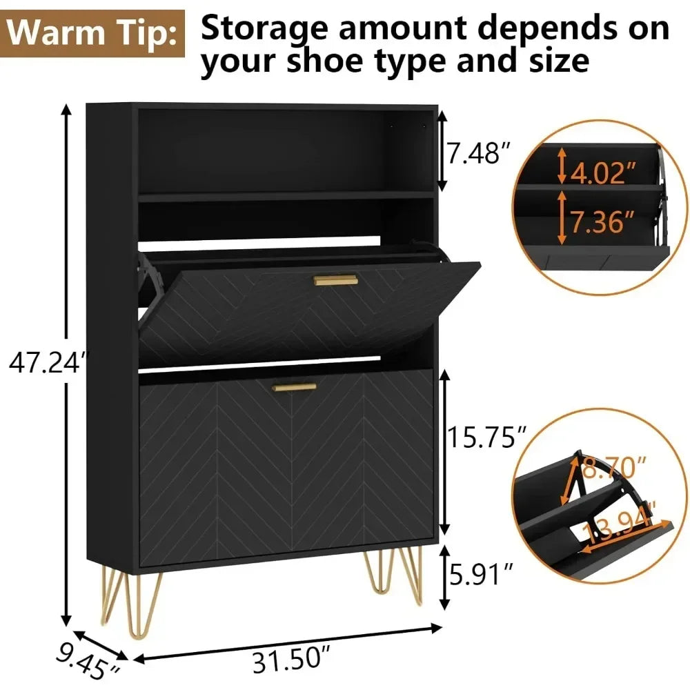 TippaBuck™ Modern Shoe Storage Cabinet – Slim Entryway Shoe Rack with Top Cubby & Hidden Door Organizer