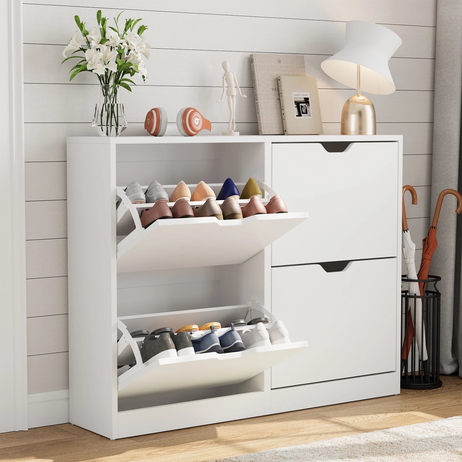 VOWNER™ 4-Drawer Flip Shoe Cabinet – Freestanding Shoe Storage Organizer