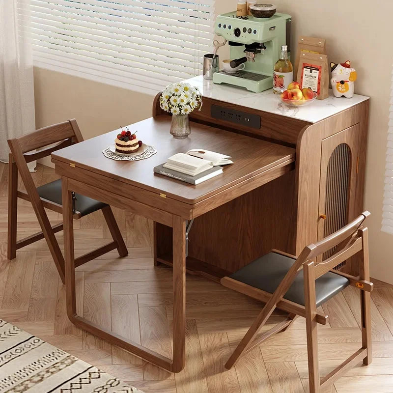 Compact™ Solid Wood Folding Dining Table with Chairs and Side Cabinet – Space-Saving Set for Small Apartments
