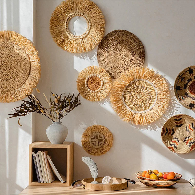 RusticaWall – Handmade Straw Wall Hanging, Rustic Style Home Decoration for Living Room, Sofa, and Entryway Background