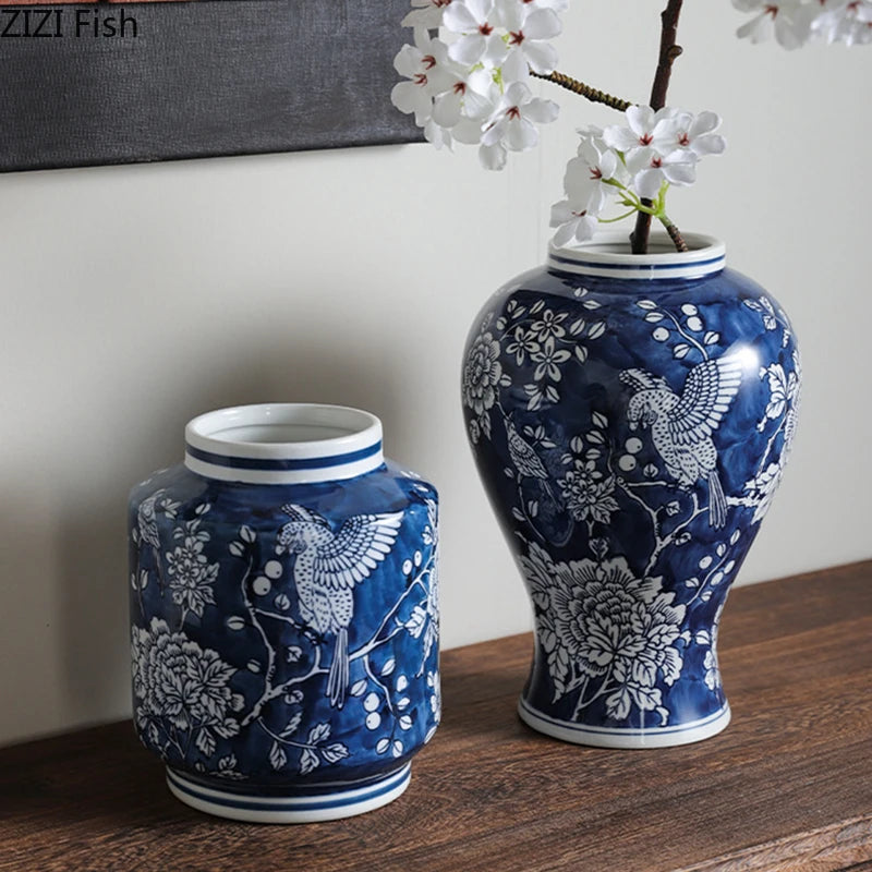 BlueClassique – Classical Blue & White Porcelain Vase, Decorative Plant Pot for Table, Flowers, and Room Aesthetic