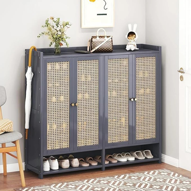 BamboStep™ 8-Tier Bamboo Shoe Storage Cabinet – Rattan Door Shoe Rack for Closet & Hallway, Holds 38-42 Pairs