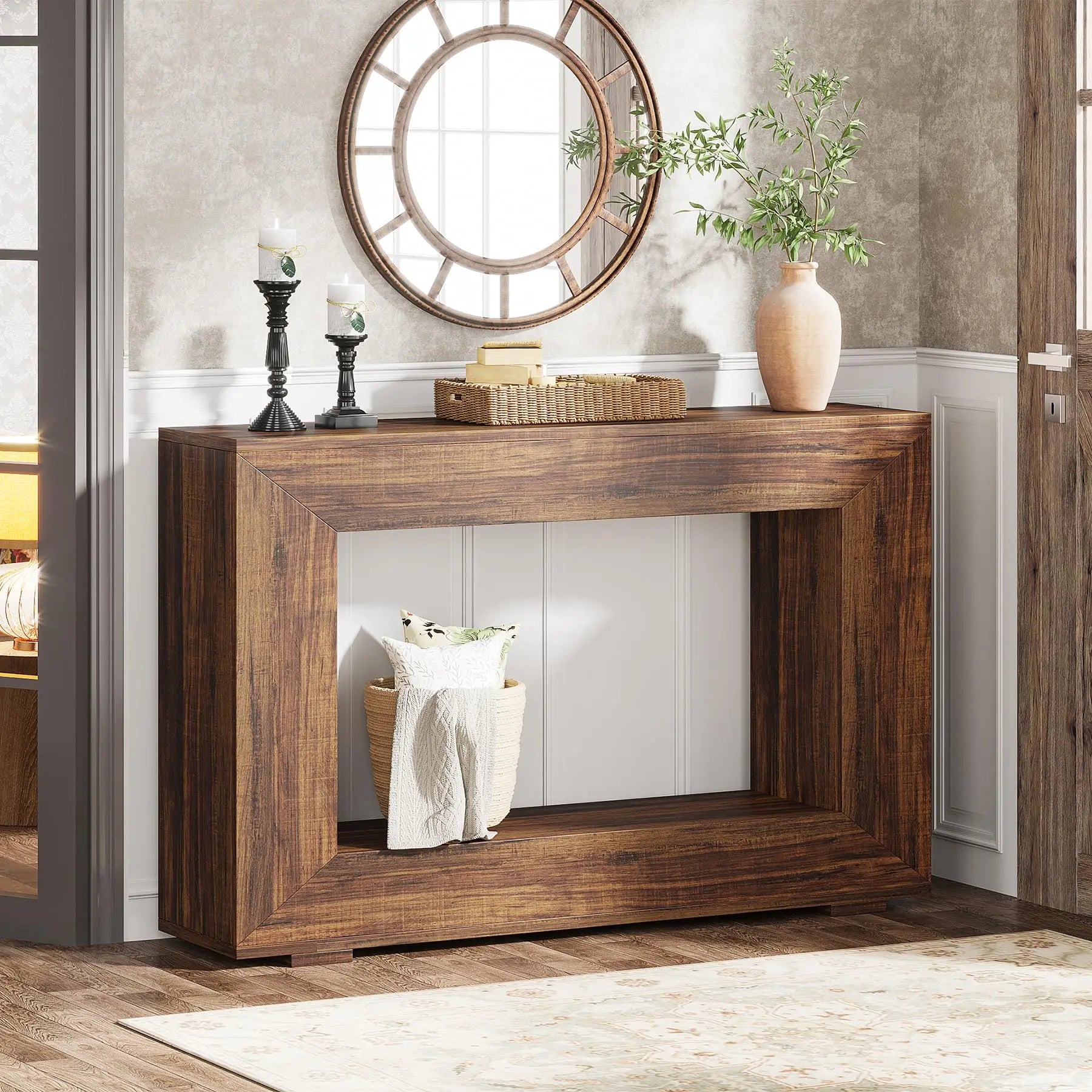 TribeFarm™ 47" Farmhouse Console Table – Industrial Entryway Storage Accent for Living Room