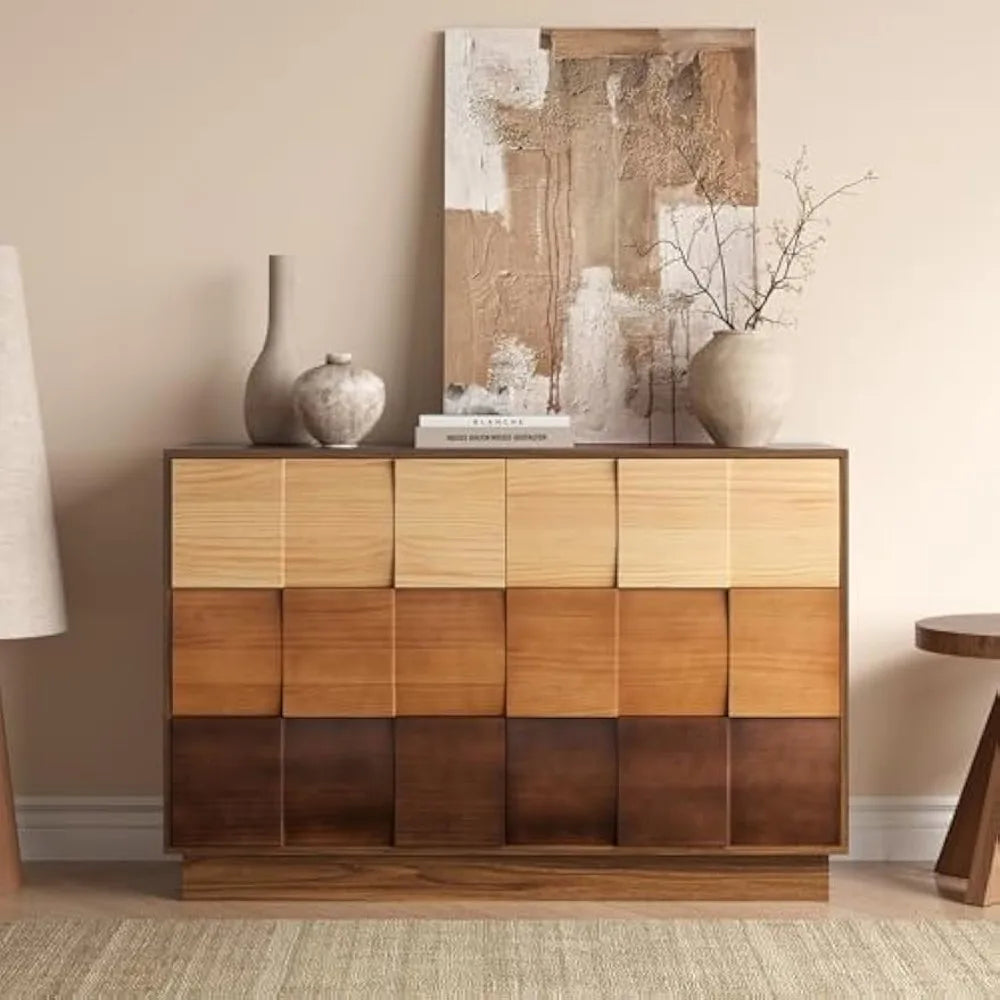 ArtisWood™ 6-Drawer Dresser – 47" Modern Chest with Solid Wood Fronts & Gradient Color-Block Finish