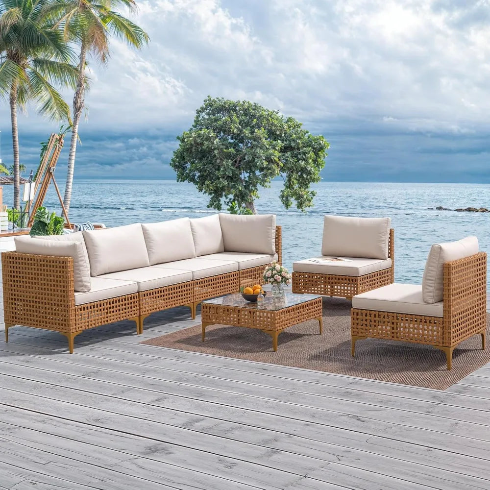 TerraWeave™ 7-Piece Outdoor Sectional Set All-Weather PE Wicker Patio Conversation Set — Perfect for Backyard, Deck, Poolside & Porch