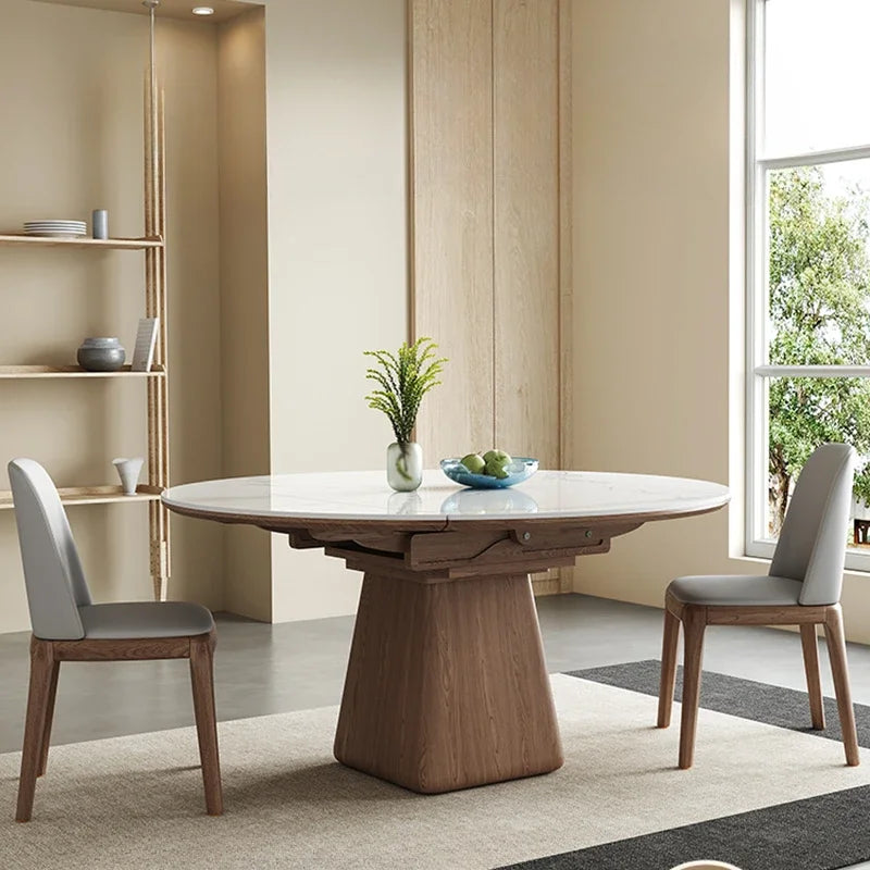 Allungabile™ – Slate Extendable Round Dining Table | Industrial Style Dining Table for Bedroom, Kitchen, Kids, and Outdoor Use