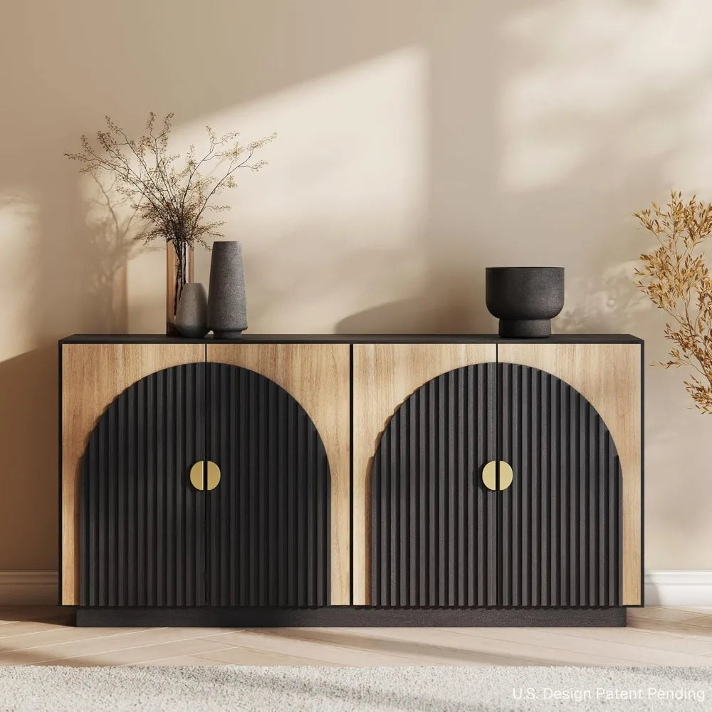FluteCraft™ 65" Buffet Cabinet – Symmetrical Arc Accent Sideboard with Storage for Dining Room & Kitchen