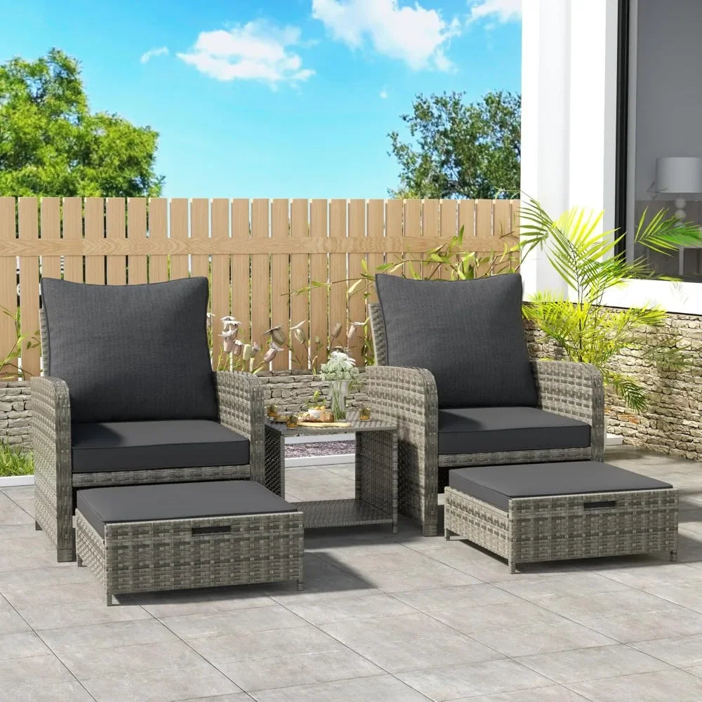 RattanEase™ 5-Piece Patio Furniture Set Outdoor Wicker Sofa Conversation Set with Table & Ottomans — Perfect for Garden, Poolside & Backyard