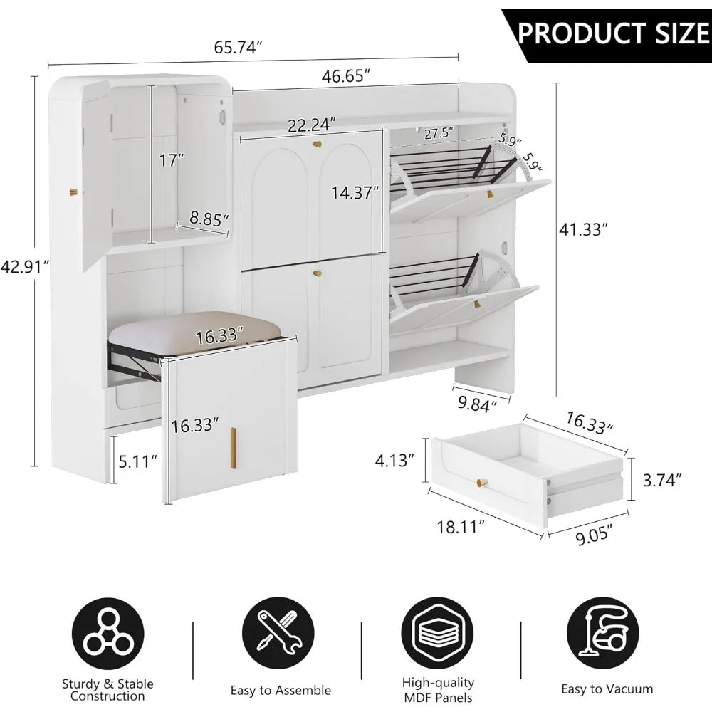 TippaBuck™ Modern Shoe Storage Cabinet – Slim Entryway Shoe Rack with Top Cubby & Hidden Door Organizer