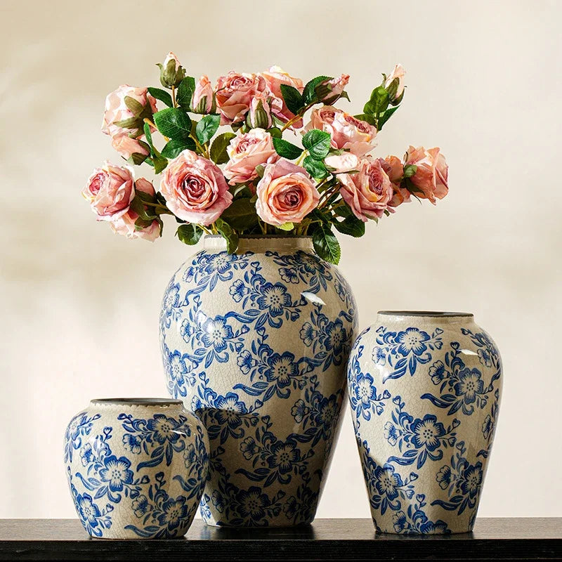 Jingdezhen Vintage – Chinese Ceramic Vase for Living Room Decoration, Flower Arrangements, and Hydroponic Display