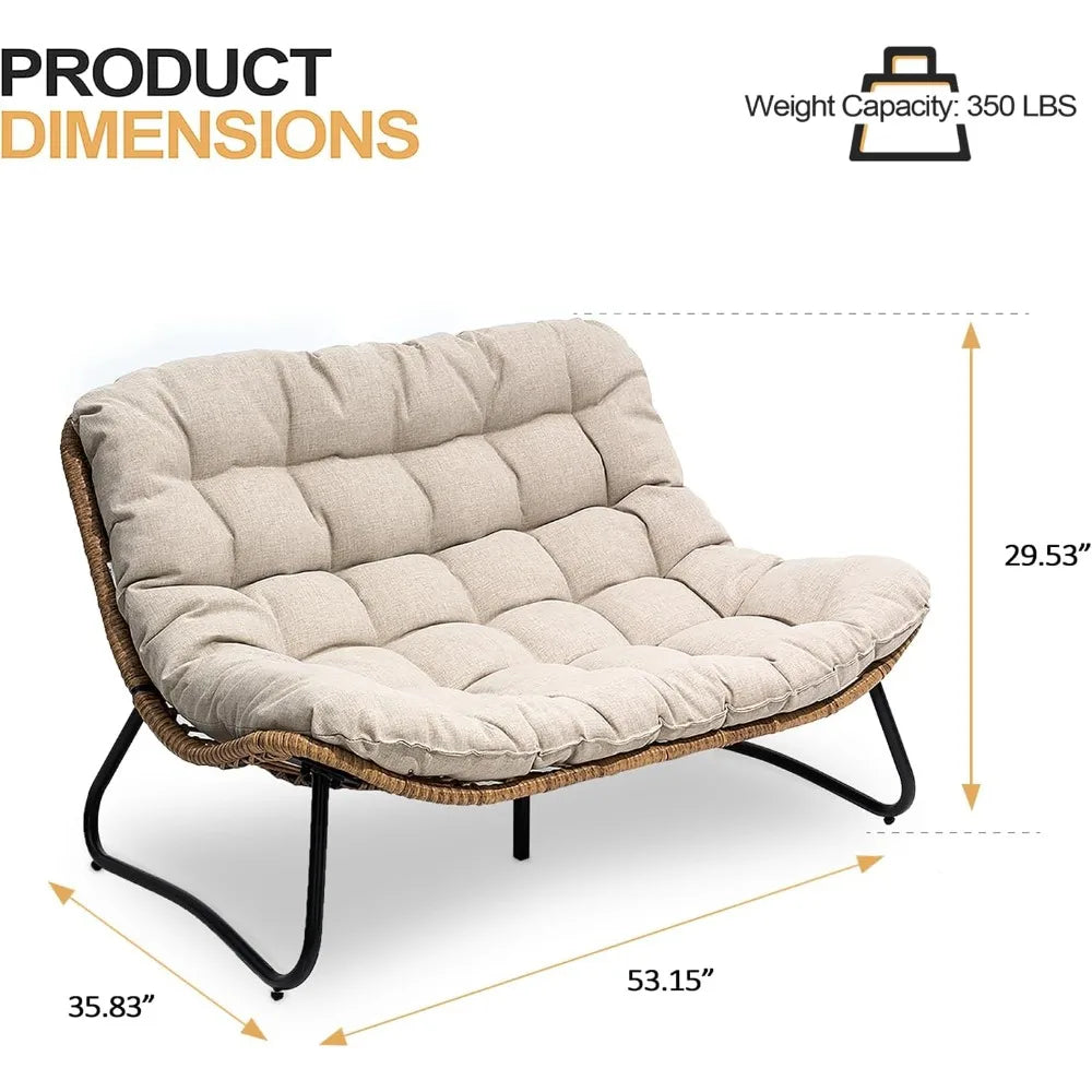 BohoNest™ 2-Seater Outdoor Loveseat All-Weather Rattan Patio Couch with Soft Cushions — Perfect for Balcony, Poolside & Backyard