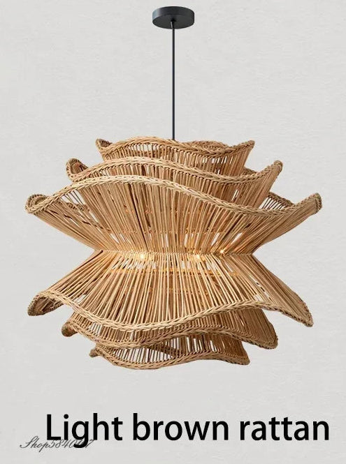 WabiSabi LED Pendant Light – Nordic Bamboo & Rattan Chandelier, Artistic Suspension Lamp for Living Room, Dining, Bedroom Home Decor