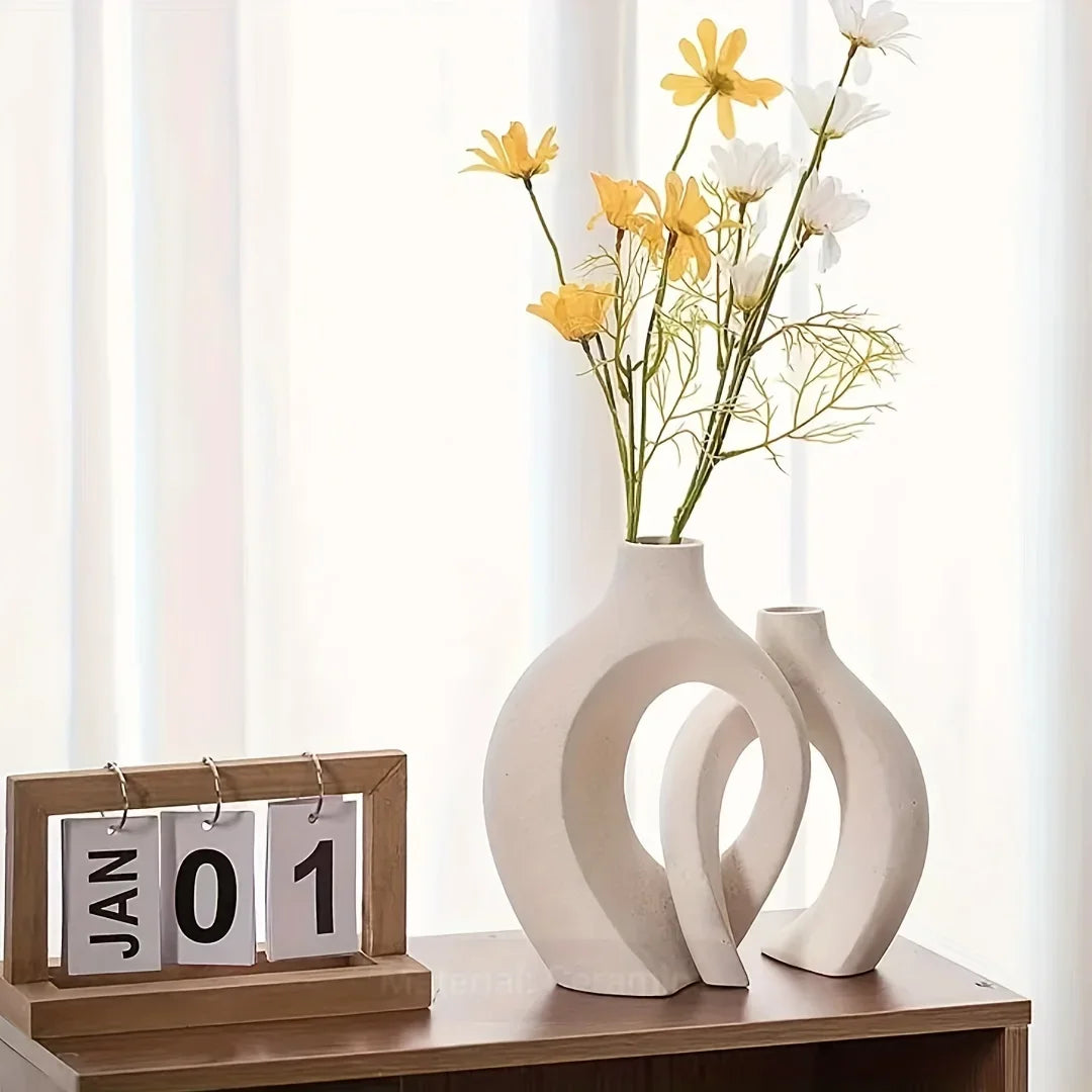DuoCeram – 2PC Ceramic Vase Set for Living Room, Bedroom, Study, Cafe Decor, and Christmas Gifts